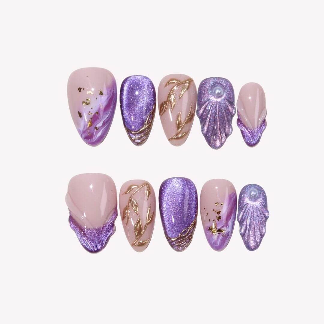 Amethyst Glow - Ersa Nails Nude Purple Gold PressOnNails